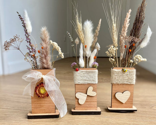 Bouquet de bureau en fleurs séchées support bois