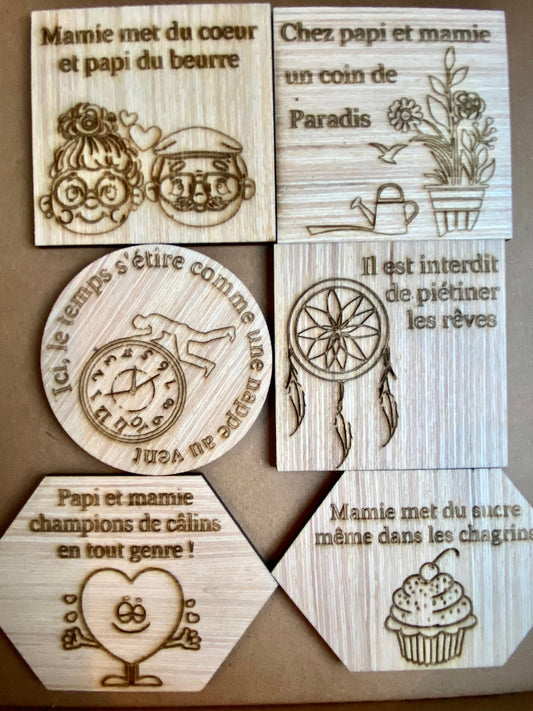 Magnets en bois gravées - Mots doux, drôles ou inspirants